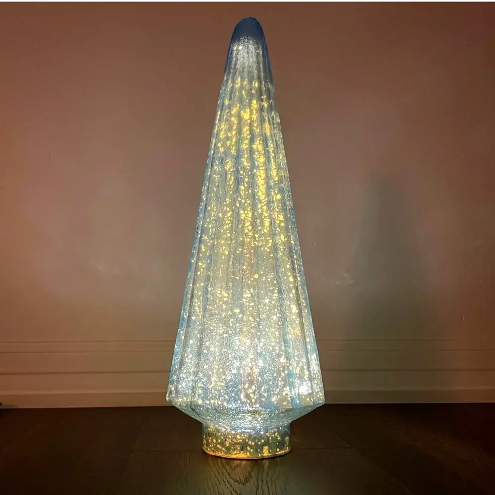 Illuminated Glass Christmas Tree 19in Iridescent Blue Chic Holiday Decor New